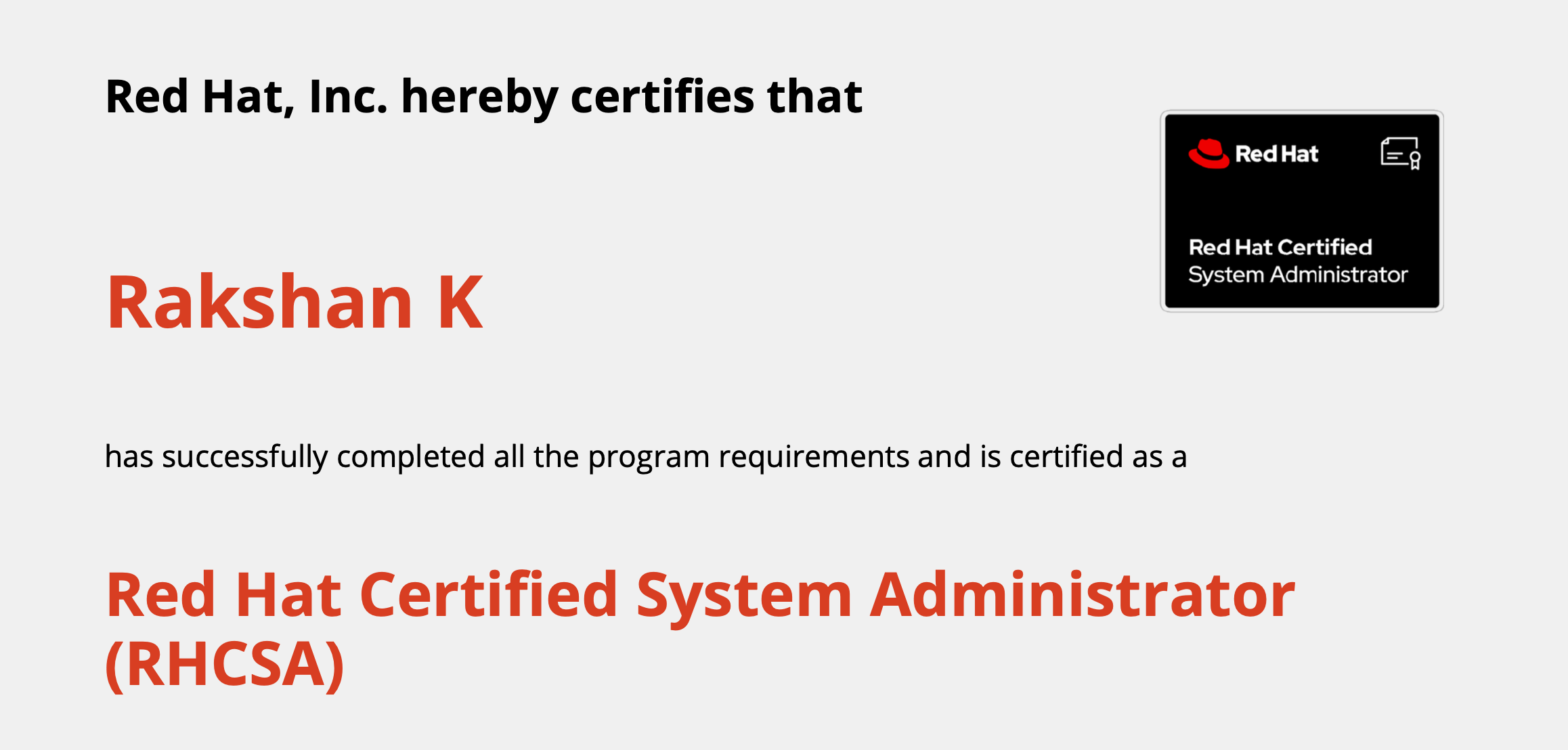 RHCSA Certification Badge